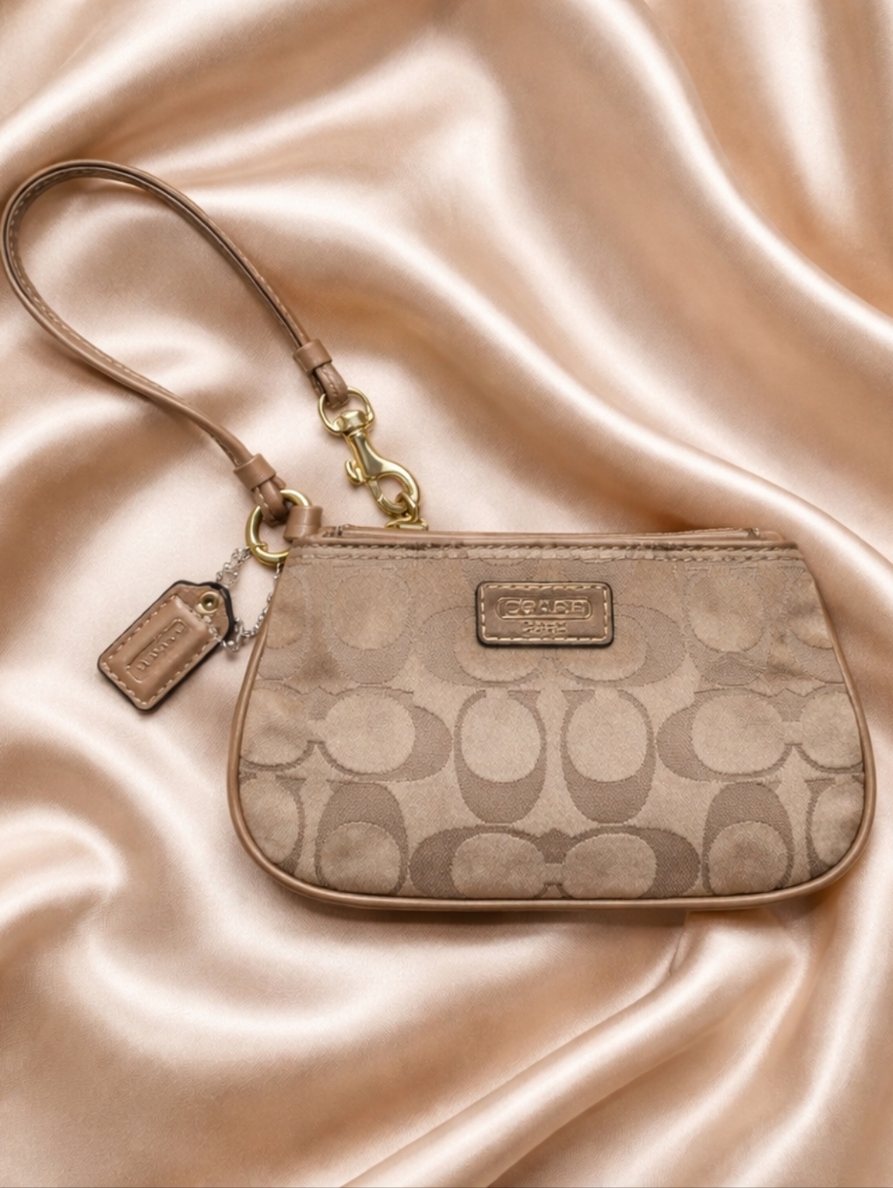 Coach Tan Zip Top Wristlet